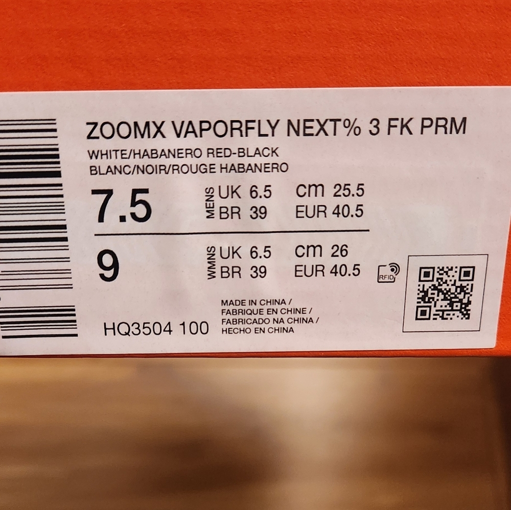 Nike ZoomX Vaporfly NEXT% 3 FK PRM White Habanero Red Black